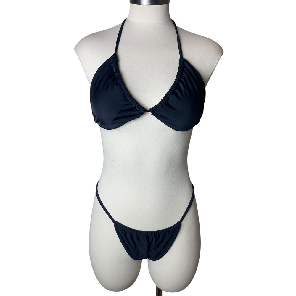 Black Minimal String Bikini Set Cheeky Resort Swimwear‎ Size Medium